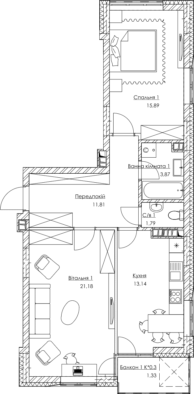 2-кімнатна 69.01 м² в ЖК O2 Residence від 19 250 грн/м², Київ