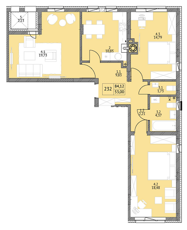 3-кімнатна 84.12 м² в ЖК Яскравий Львів від 20 900 грн/м², Львів
