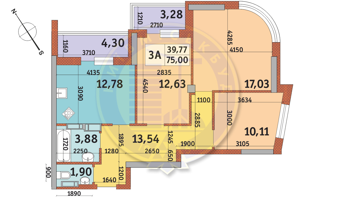 3-комнатная 75 м² в ЖК Медовый-2 от 24 829 грн/м², Киев