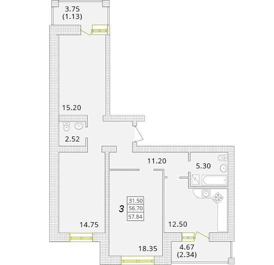 3-комнатная 57.84 м² в ЖК Парк Совиньон от 16 500 грн/м², пгт Таирово