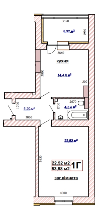 1-комнатная 53.58 м² в ЖК Чабаны 2 от 18 000 грн/м², пгт Чабаны
