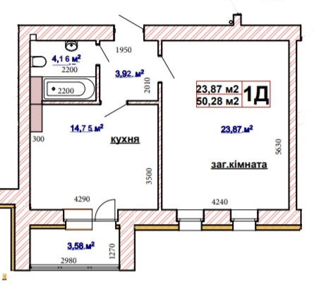 1-кімнатна 50.28 м² в ЖК Чабани 2 від 18 000 грн/м², смт Чабани