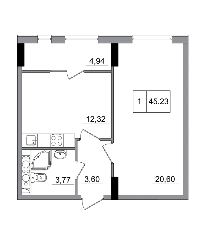 1-комнатная 45.23 м² в ЖГ ARTVILLE от 15 100 грн/м², пгт Авангард