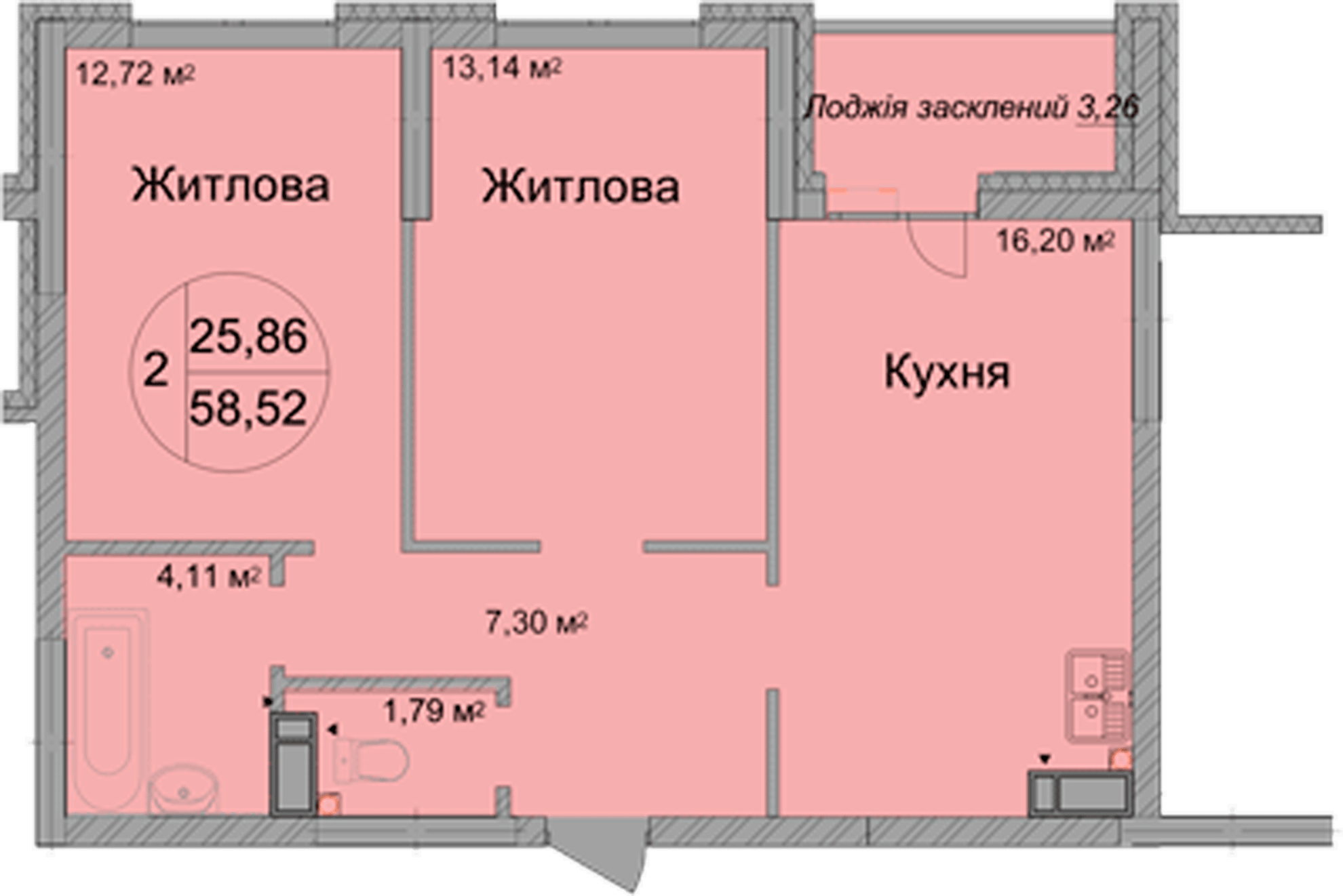 2-комнатная 58.52 м² в ЖК Святобор от 26 625 грн/м², Киев