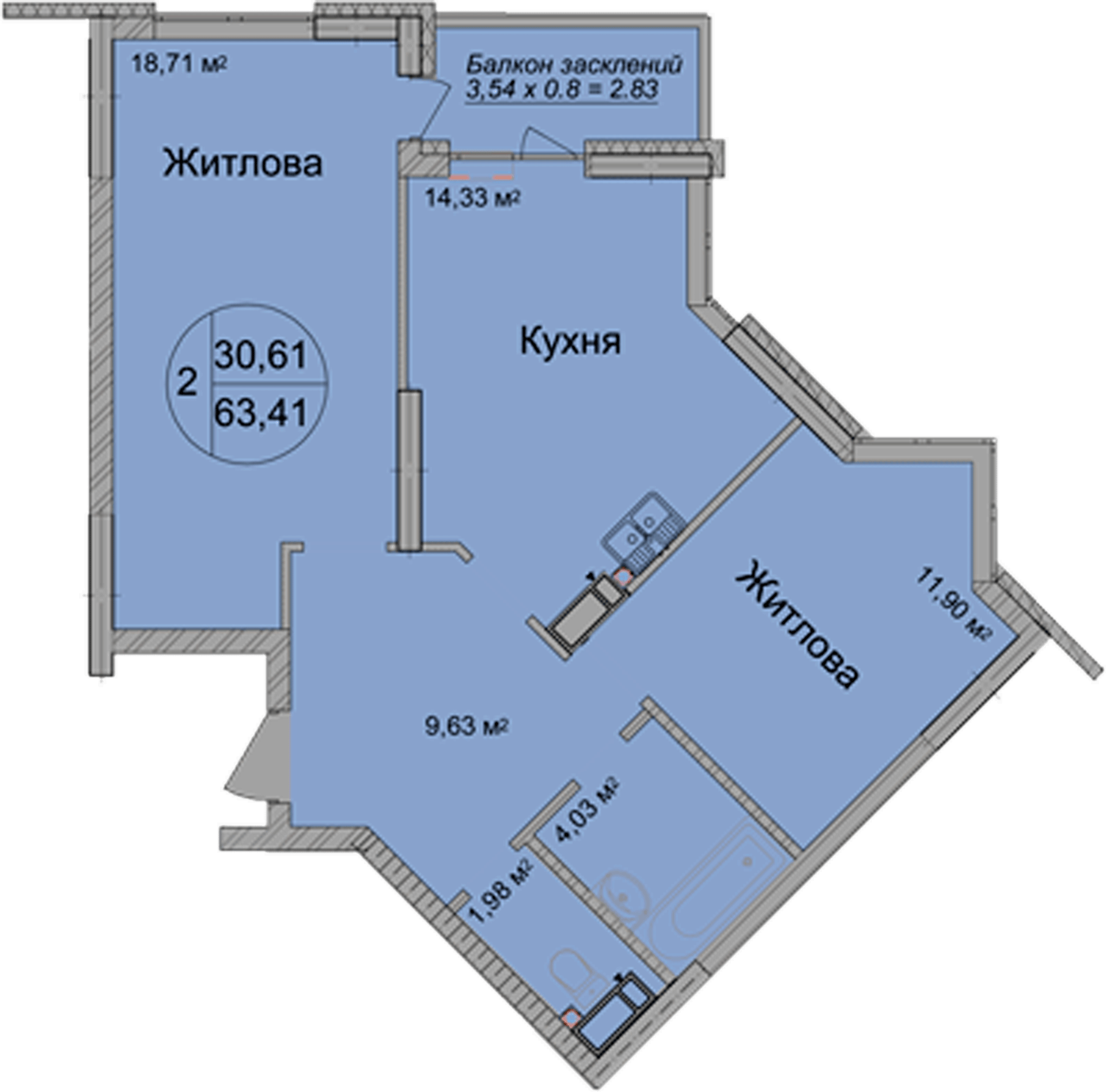 2-кімнатна 63.41 м² в ЖК Святобор від 29 800 грн/м², Київ
