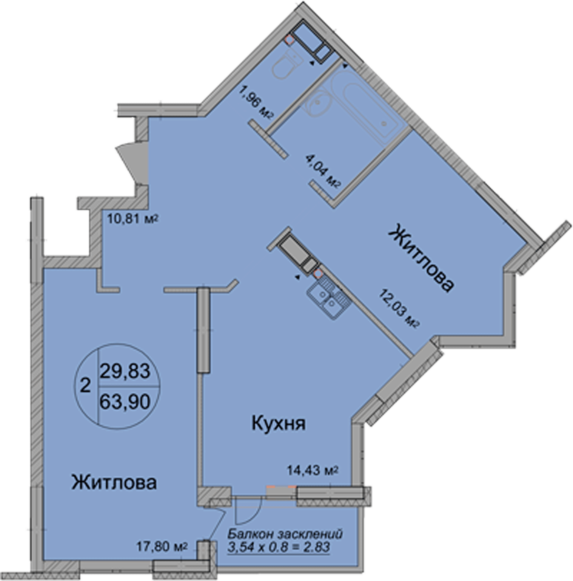 2-комнатная 63.9 м² в ЖК Святобор от 34 850 грн/м², Киев