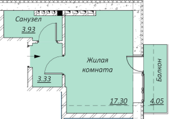 1-кімнатна 28.61 м² в КБ Зразковий від 17 000 грн/м², Дніпро