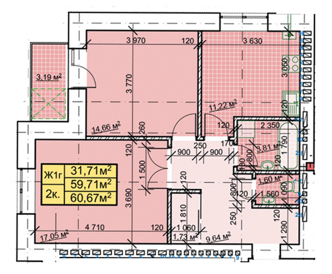 2-комнатная 60.67 м² в ЖК Парковый городок от 14 800 грн/м², Ивано-Франковск