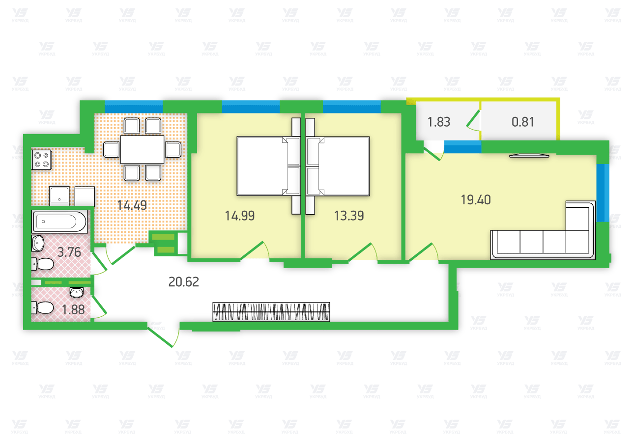 3-комнатная 91.17 м² в ЖК Гармония от застройщика, Киев