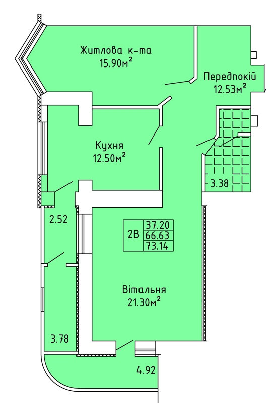 2-кімнатна 73.14 м² в ЖК на вул. Жаб`ївська, 56Б від 8 200 грн/м², смт Верховина
