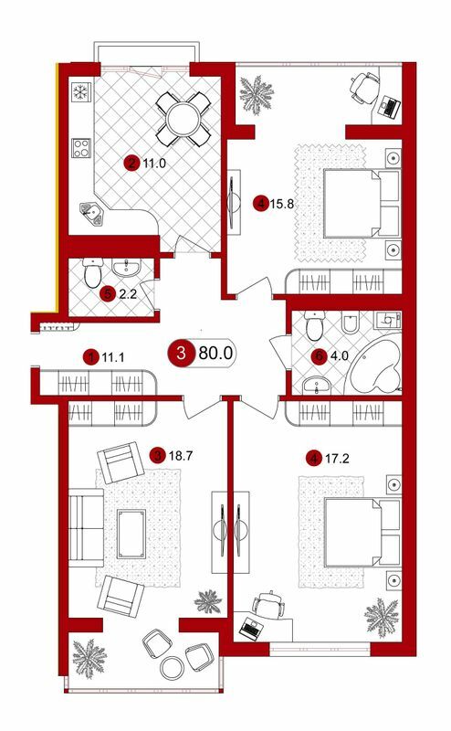 3-комнатная 80 м² в ЖК Вишневий от 9 100 грн/м², Ивано-Франковск