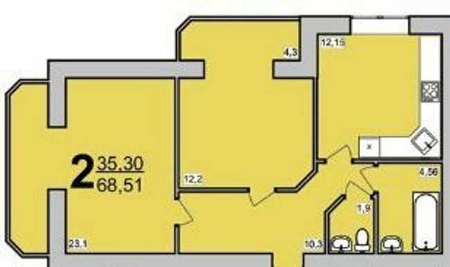 2-комнатная 68.51 м² в ЖК Бристоль от 14 500 грн/м², Хмельницкий