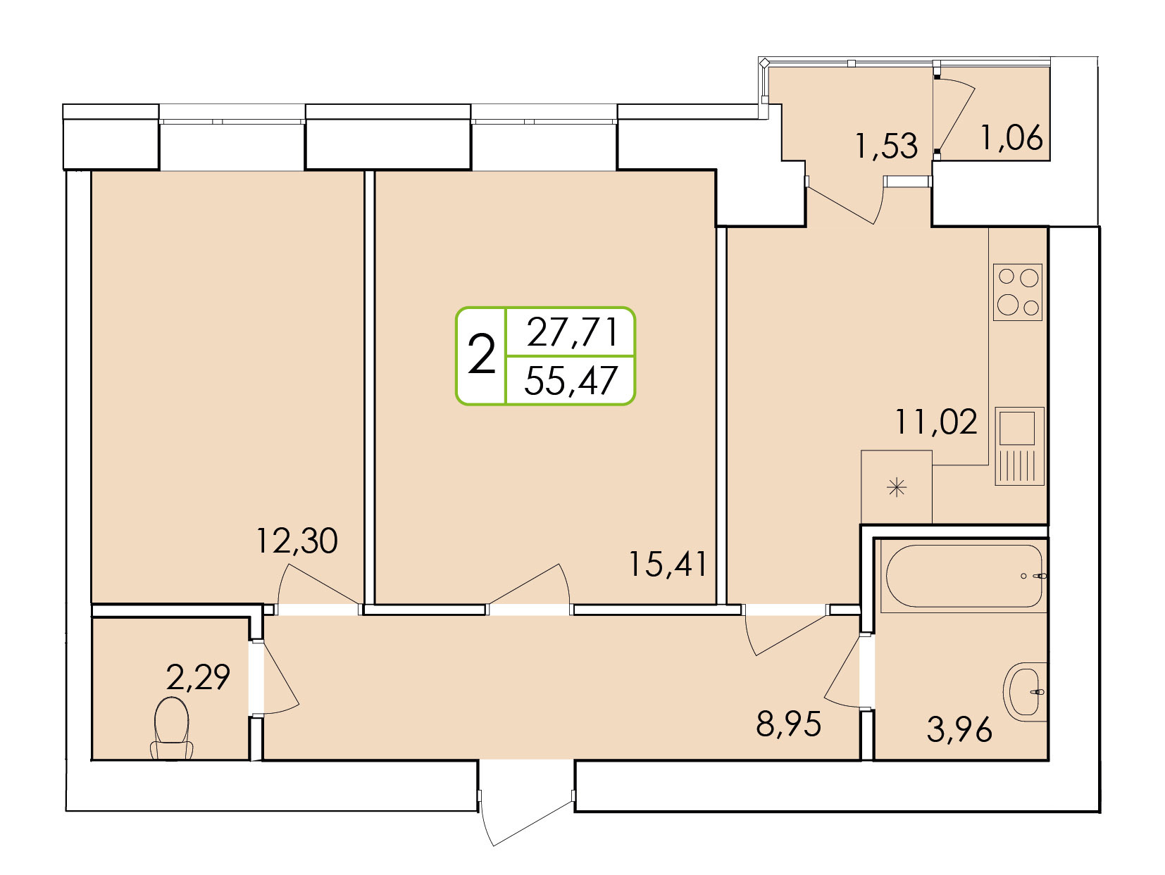 2-кімнатна 55.47 м² в ЖК Ранкове Family від 14 500 грн/м², Хмельницький