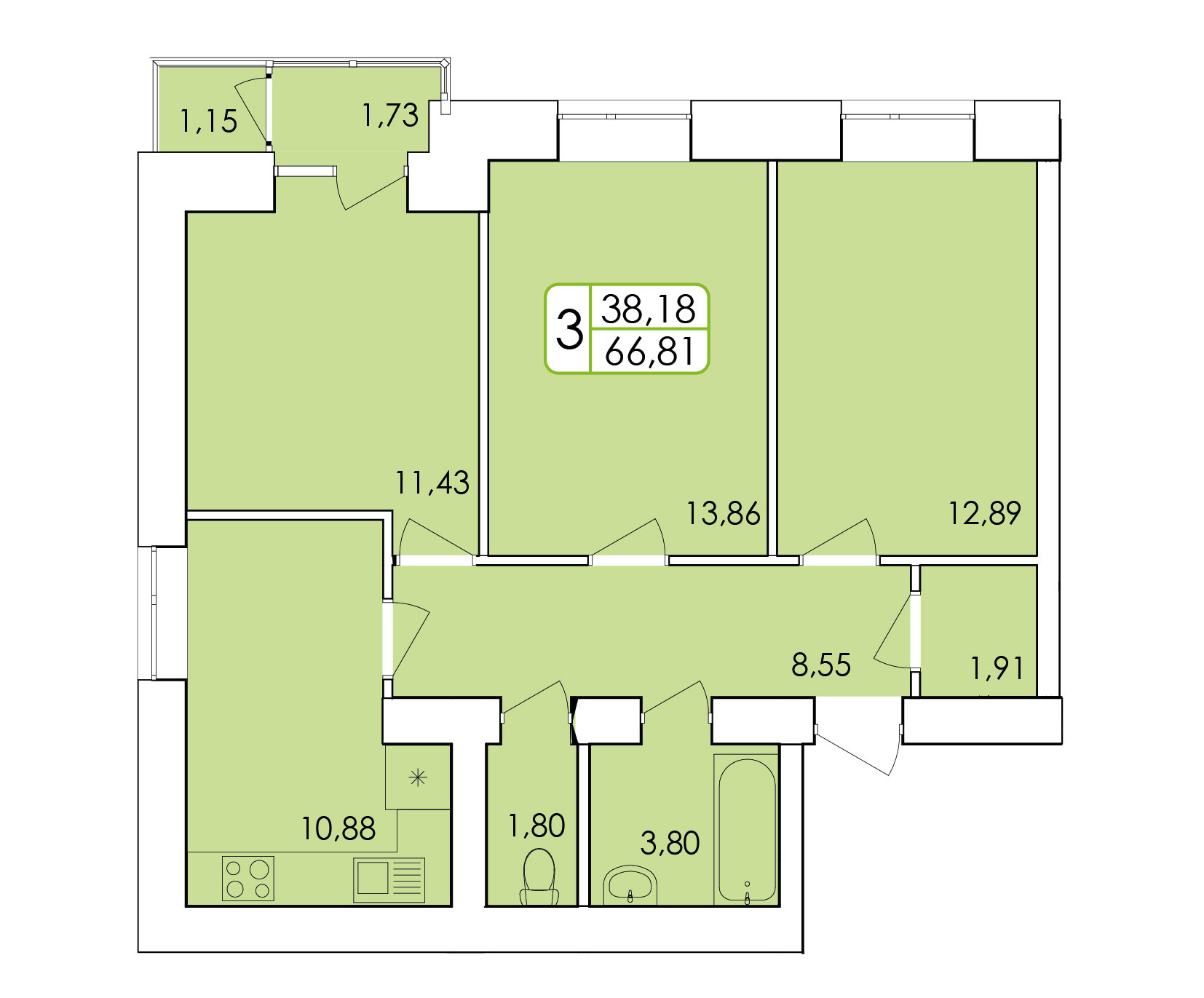 3-кімнатна 66.81 м² в ЖК Ранкове Family від 12 200 грн/м², Хмельницький