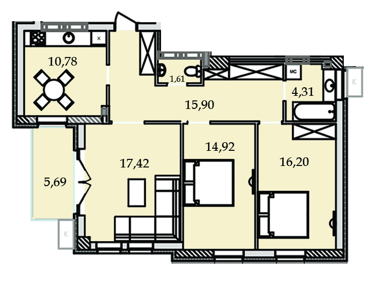 3-комнатная 84.83 м² в ЖК Premier Tower от 31 500 грн/м², Винница