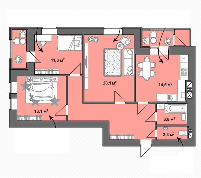 2-комнатная 74.6 м² в ЖК Dream Town от застройщика, Луцк