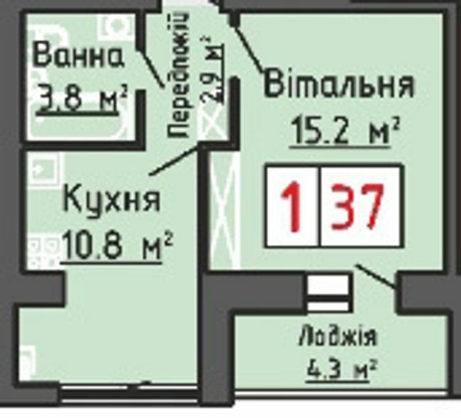 1-кімнатна 37 м² в ЖК Волошковий дім від 15 000 грн/м², с. Липини