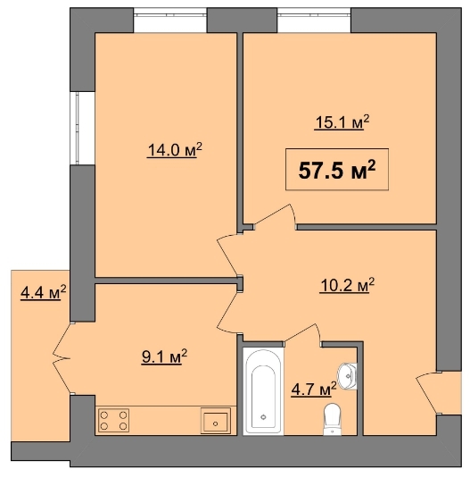 2-комнатная 57.5 м² в ЖК Квартал Карпатский от 13 550 грн/м², Ивано-Франковск