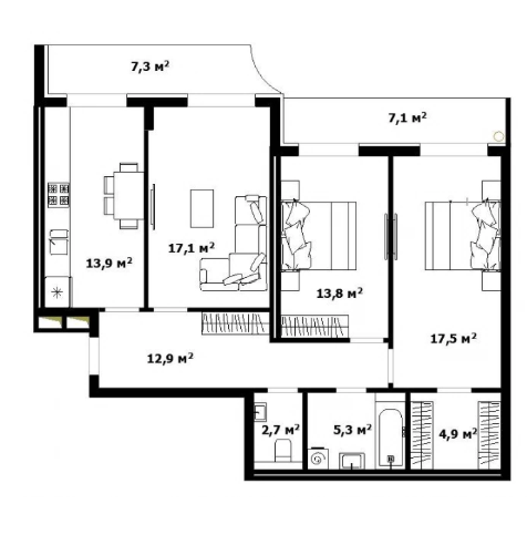 3-кімнатна 91 м² в ЖК Dream City від 37 600 грн/м², Ужгород