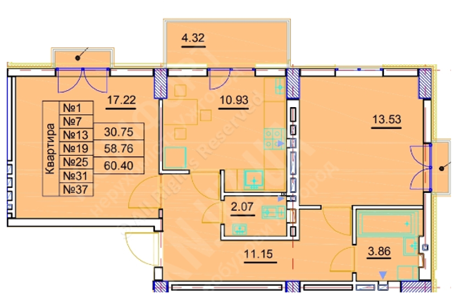 2-комнатная 60.4 м² в ЖК Парковый от 19 150 грн/м², Ужгород