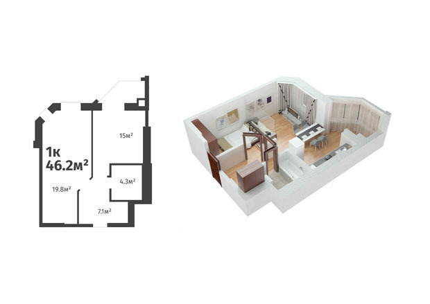1-комнатная 46.2 м² в ЖК Святопетровский от 11 500 грн/м², с. Святопетровское