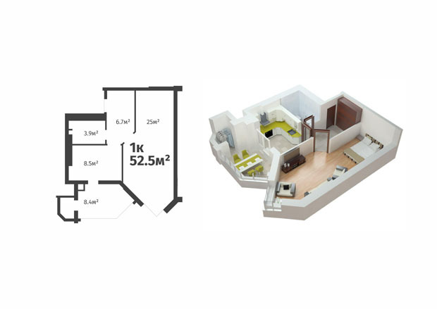 1-комнатная 52.5 м² в ЖК Святопетровский от 11 500 грн/м², с. Святопетровское