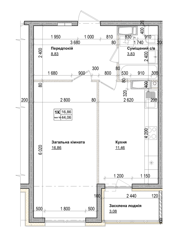 1-кімнатна 44.06 м² в ЖК Одеський бульвар від 16 000 грн/м², с. Новосілки