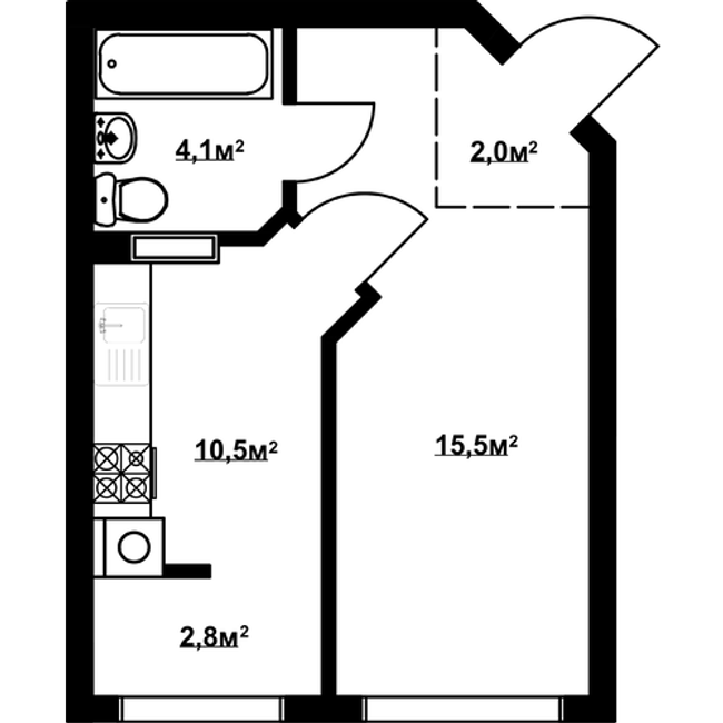 1-комнатная 33.1 м² в ЖК Благород от 20 600 грн/м², с. Крюковщина