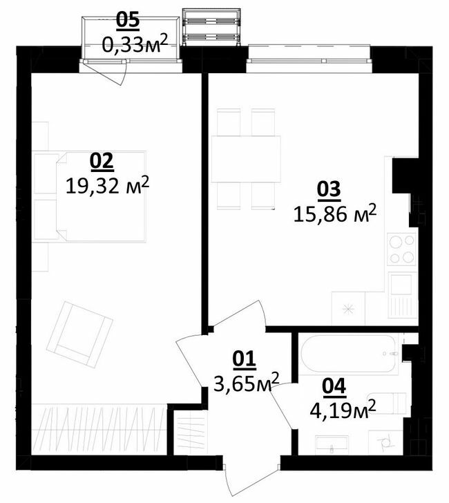 1-кімнатна 43.35 м² в ЖК Білий Шоколад.Center від 13 000 грн/м², с. Білогородка