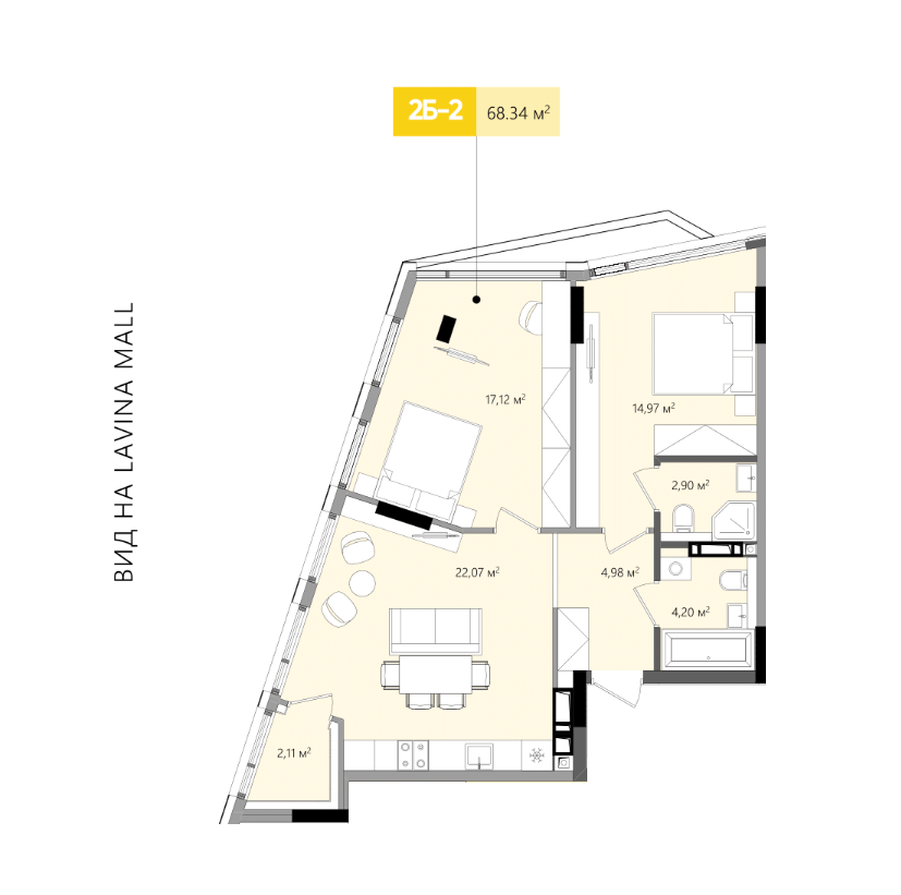2-кімнатна 68.92 м² в ЖК Lucky Land від 40 027 грн/м², Київ