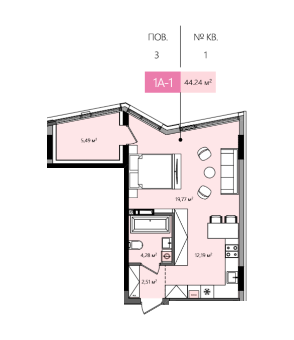 1-комнатная 44.24 м² в ЖК Lucky Land от 46 840 грн/м², Киев