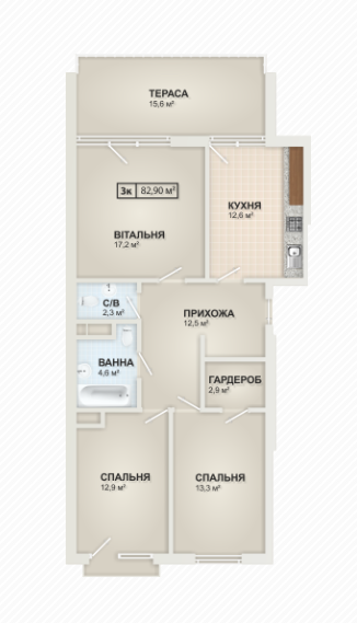 3-комнатная 82.9 м² в ЖК HydroPark DeLuxe от 25 500 грн/м², Ивано-Франковск