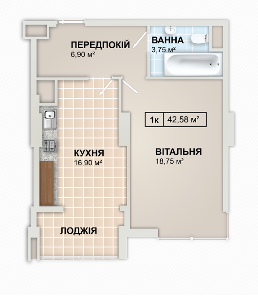1-комнатная 42.6 м² в ЖК LYSTOPAD от 14 600 грн/м², Ивано-Франковск