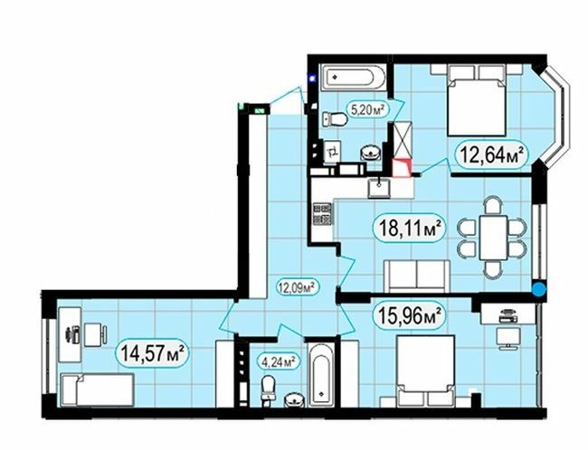 3-кімнатна 82.81 м² в ЖК 7'я від 24 000 грн/м², с. Щасливе