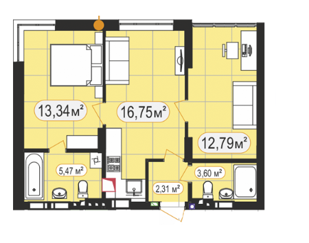 2-кімнатна 54.26 м² в ЖК 7'я від 24 000 грн/м², с. Щасливе