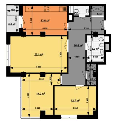 3-кімнатна 90.5 м² в ЖК Вектор від 43 100 грн/м², Харків