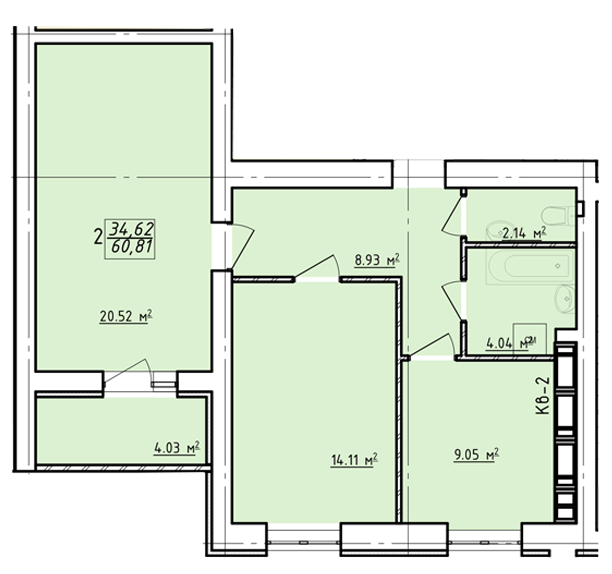 2-кімнатна 60.81 м² в ЖК Левада від забудовника, Харків