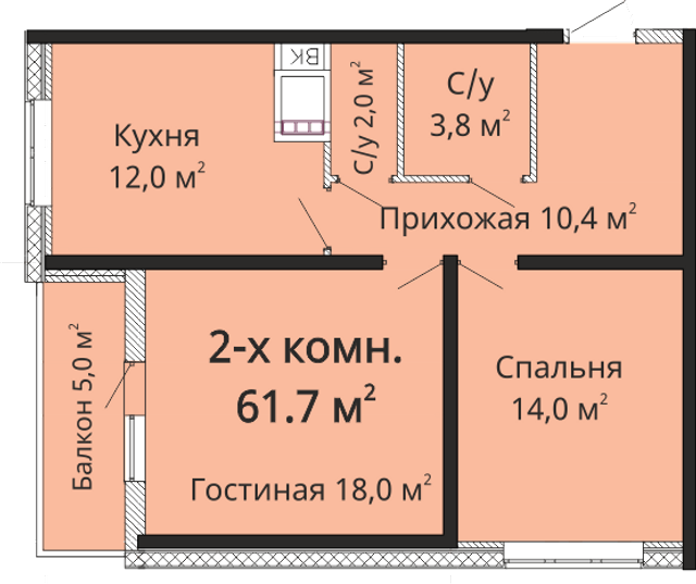 2-кімнатна 61.7 м² в ЖК Горизонт від забудовника, Одеса