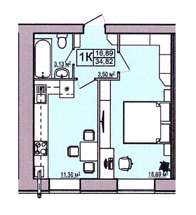 1-кімнатна 34.82 м² в ЖК Правильний вибір від 13 000 грн/м², Дніпро