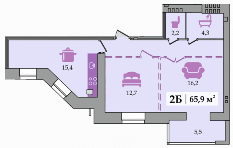 2-комнатная 65.9 м² в ЖК Счастливый от 14 600 грн/м², Днепр