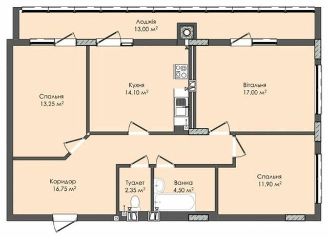 3-комнатная 92.85 м² в ЖК Комфорт Плюс от 14 150 грн/м², г. Дубляны