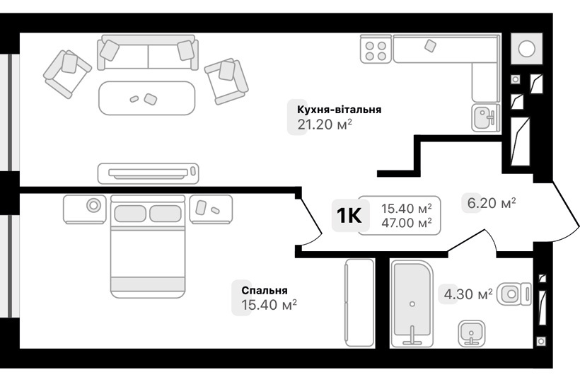 1-кімнатна 47 м² в ЖК Auroom City від 15 400 грн/м², Львів