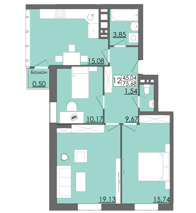 3-кімнатна 75.68 м² в ЖК Родинна казка від 12 500 грн/м², Чернівці