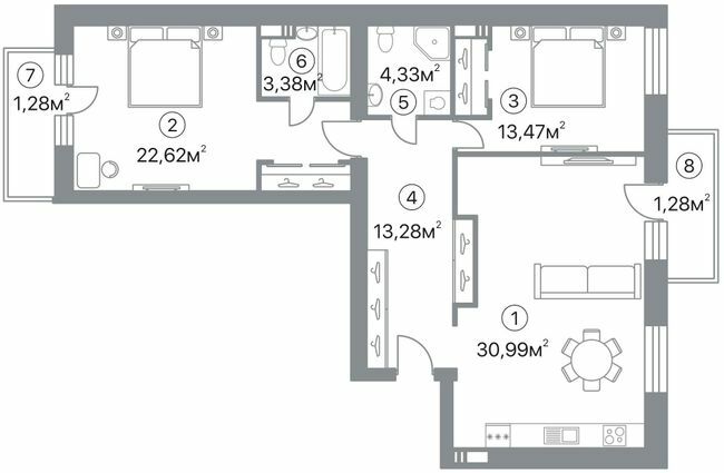 3-кімнатна 90.63 м² в ЖК Оскар від 32 000 грн/м², Полтава