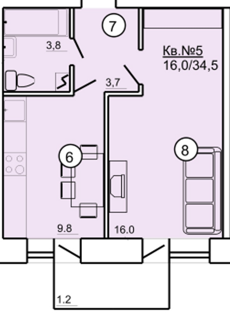 1-кімнатна 34.5 м² в ЖК на вул. Данила Апостола, 19 від 13 000 грн/м², м. Миргород