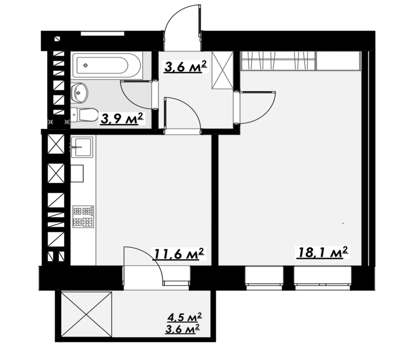 1-кімнатна 40.8 м² в ЖК Bridge Town від 18 400 грн/м², Рівне