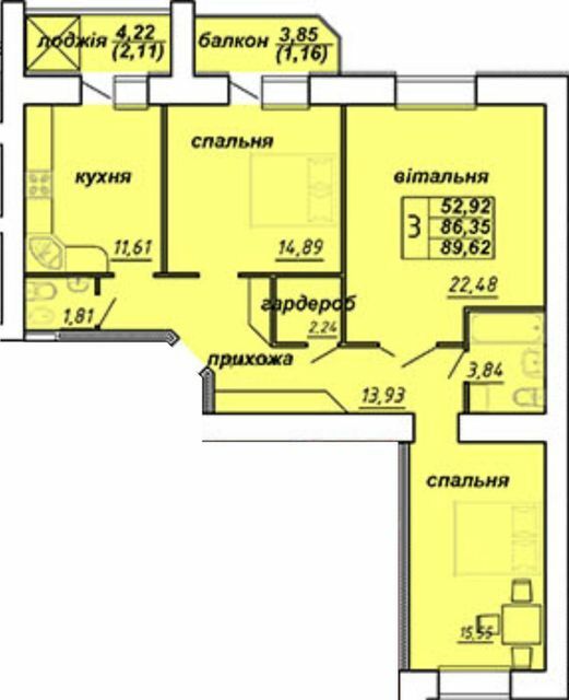 3-кімнатна 89.62 м² в ЖК Оград від 15 000 грн/м², Тернопіль