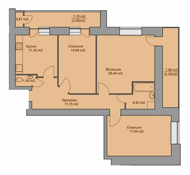 3-комнатная 86.8 м² в ЖК Комфорт Таун плюс от 17 050 грн/м², с. Петриков