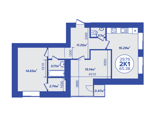 2-комнатная 65.38 м² в ЖК Атмосфера от 17 400 грн/м², г. Вишневое