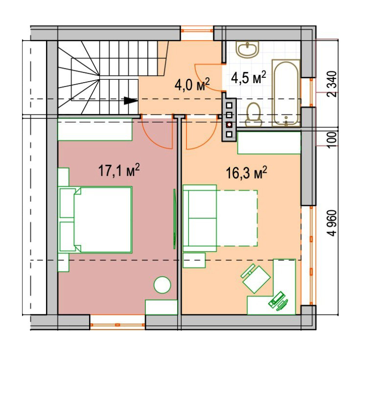 Дуплекс 92 м² в Таунхаусы Каскад от застройщика, с. Иванковичи